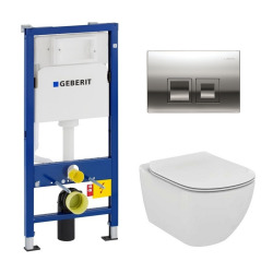 Geberit toilet set duofix UP100 + Ideal Standard Tesi Aquablade bowl + Delta50 chrome flush plate (SETUP100-AQUA6)