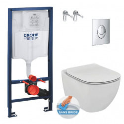 Grohe Toilet set GROHE Rapid SL + Ideal Standard Tesi Aquablade rimless bowl + Grohe Skate Chrome flush plate (GROHEAQUASET2)