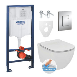 GROHE Rapid SL toilet set + Ideal Standard Tesi Aquablade rimless toilet + Matt chrome plate (Grohe-Tesi-5)