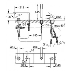 Lineare New 4-hole single-lever bath combination, assembly with or without frame, Chrome (19577001)  Lineare New 4-hole single-lever bath combination, assembly with or without frame, Chrome (19577001)