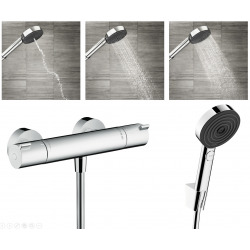 Hansgrohe Ecostat Thermostatic shower mixer set + Hand shower XXL 105mm 3 jets + hose 125cm + holder (13211000-Pulsify2)