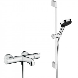 Hansgrohe Ecostat Thermostatic bath/shower mixer set + Hand shower XXL 105mm 3 jets, shower hose 160cm, bar 65cm (13201000-Pulsify3)