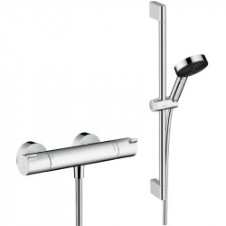 Hansgrohe Ecostat Thermostatic shower mixer set + Hand shower XXL 105mm 3 jets, hose 160cm, bar 65cm (13211000-Pulsify3)