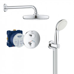Grohe Grohtherm Concealed shower set with thermostatic mixer, 210mm overhead shower and 2-jet hand shower, Chrome (34727000-NEW)