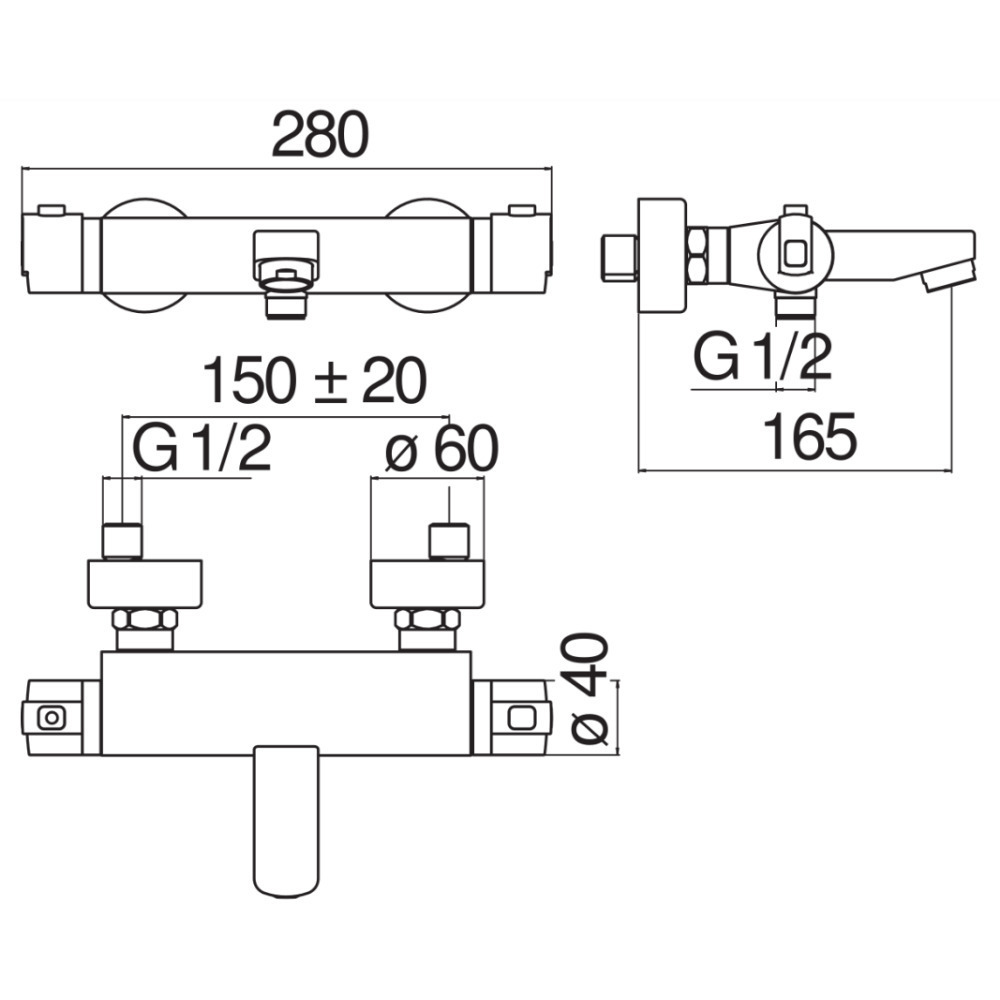 Nobili Tyko set Thermostatic mixer + 3 jet shower + Adjustable shower