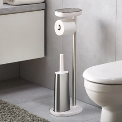 Joseph Joseph EasyStore™ Plus Freestanding toilet paper holder with Flex™ steel toilet brush, Stainless Steel (70519)