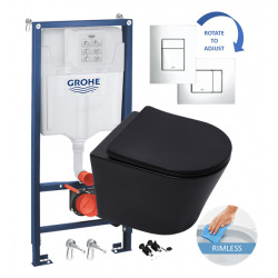 Grohe Toilet set Grohe frame + SAT Black Infinitio rimless + Soft close seat + Chrome plate