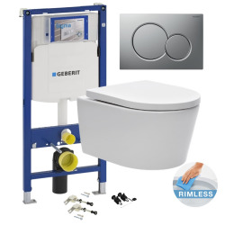 Geberit Toilet set  support frame with SAT rimless bowl, invisible fixings + softclose seat + Flush plate (GebSATrimless-MC+)