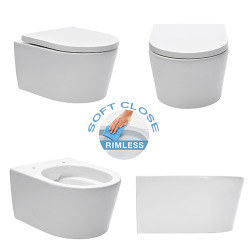 Geberit Toilet Frame + Swiss Aqua Technologies Rimless Bowl + SoftClose seat + plate (SLIM-SATRIMLESS-F)