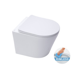 Geberit UP720 extra-flat toilet frame + SAT Infinitio rimless WC with invisible fixings + White flush plate (SLIM-Infinitio-B)