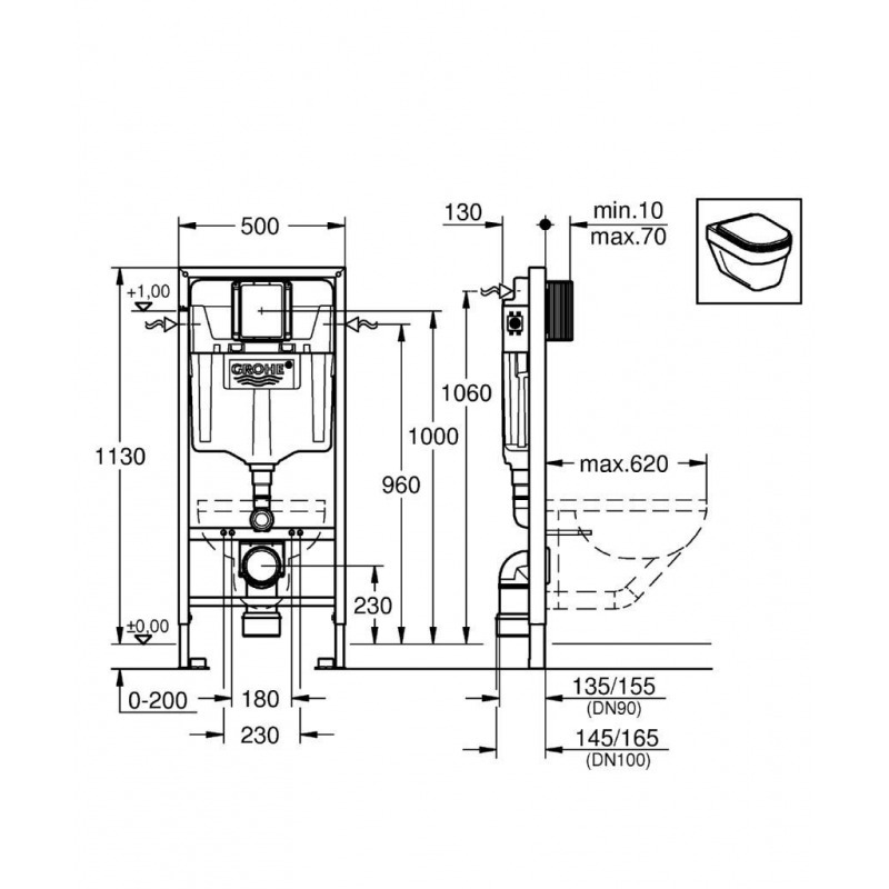 Euro Ceramic Cuvette WC suspendue compact