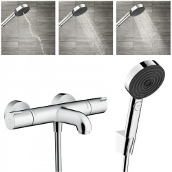 Hansgrohe Ecostat Set Thermostatic bath/shower mixer + Hand shower 105mm 3 jets + Shower hose 125cm + Wall bracket, Chrome