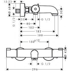  Ecostat Set Thermostatic bath/shower mixer + Hand shower 105mm 3 jets + Shower hose 125cm + Wall bracket, Chrome