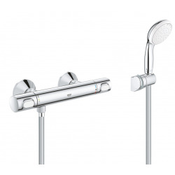 Grohe Precision Flow Thermostatic Shower Mixer Set + Hand shower + Adjustable wall bracket + Hose 1750mm, Chrome