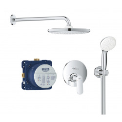 Grohe Eurosmart Concealed shower set with XXL 250 overhead shower, 2 spray hand shower and wall holder, Chrome (25219001-XXL)