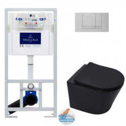 Villeroy & Boch Toilet set Viconnect support frame + Infinitiorimless wc, Matt black + Softclose seat + Matt chrome flush plate
