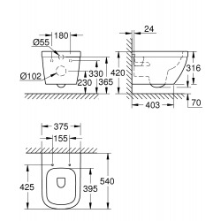 Grohe Euro Ceramic Wall hung WC, Alpine white (39538000)