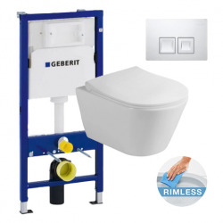 Geberit Toilet set Duofix frame + Lucco Avva rimless toilet + Softclose seat + White flush plate (AvvaGeb1)