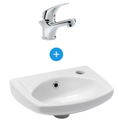 Siko hand basin with overflow, 35x28 cm + Jika Talas mixer (Roca Group) with pull rod and drain, Chrome (EUR913H3111)