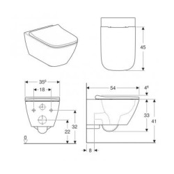 Smyle Square wall-hung Rimfree WC with invisible fixings, shrouded , with soft close seat