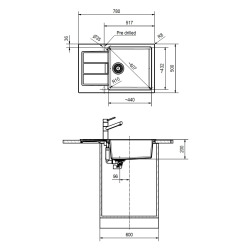  SIRIUS - 2.0 S2D 611-78 Tectonite® Build-in sink with XL bowl White (S2D611-78XLB)