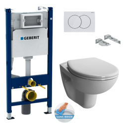 Geberit Pack Duofix Support Frame + Vitra Normus rimless toilet + Softclose seat + White plate (NormusRimlessGeb3)