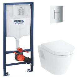 Grohe Toilet set Rapid SL Support frame + Integra wall-hung toilet + Duroplast seat + Chrome matt plate (RapidSL-IntegraClassic-5)