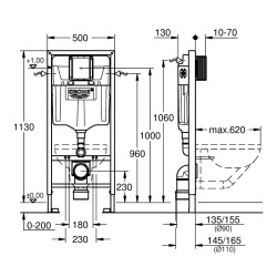 Grohe Toilet set Rapid SL Support frame + Lucco Avva Rimless toilet + Softclose seat  + White plate (RapidSL-Avva-4)