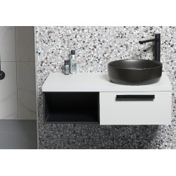  Countertop washbasin set 39x39x12 cm without overflow + Infinitio matte black free-flow waste SetSATINF-noir