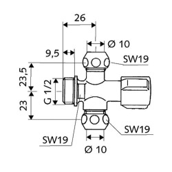 Schell Comfort Angle valve with 2 outlets and handle (049910699)