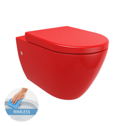 LIVEA Bello wall hung toilet bowl without rim + soft close seat, Gloss Red (RedBello)
