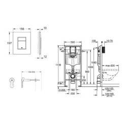 Grohe Toilet Set Rapid SL support frame + rimless toilet with thermostatic bidet function + chrome plate (RapidSL-SATClean-1)