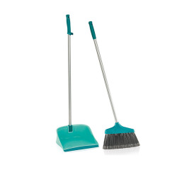 Leifheit Broom set with long handle and open dust pan, green (41404)