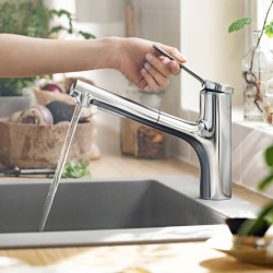  Zesis M33 Single lever kitchen mixer 150, pull-out spray, 2jet, Chrome (74800000)