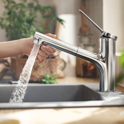 Hansgrohe Zesis M33 Single lever kitchen mixer 150, pull-out spray, 2jet, sBox lite, Chrome (74803000)