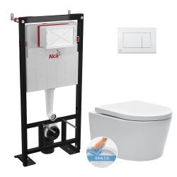 Alca Toilet set Frame + SATrimless WC + Softclose seat + White flush plate (AlcaSATrimless-M270)