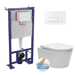 Swiss Aqua Technologies Toilet set self-supporting frame + SATrimless with invisible fixings + Softclose seat + flush Plate (SMART-SATrimless-4)