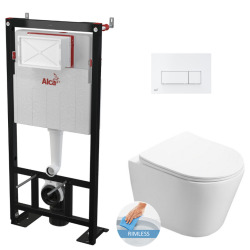 Alca Toilet set Self-supporting frame + Swiss Aqua Technologies Infinitiorimless WC + White plate (AlcaInfinitio-4)