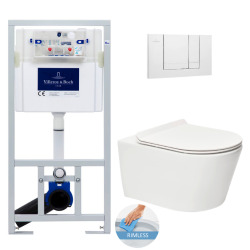 Villeroy & Boch Toilet set Frame + WC SAT Brevis rimless + Ultra-thin softclose + White plate (ViConnectBrevis-2)