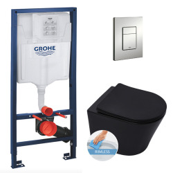 Grohe Toilet set Rapid SL support frame + SAT Infinitiorimless, matt black + softclose seat + Matt Chrome flush plate (RSLBLINFI5)