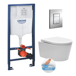 Grohe Rapid SL Toilet set + SATrimless toilet, invisible fixings + Matt Chrome flush plate (RapidSL-SATRimless-5)