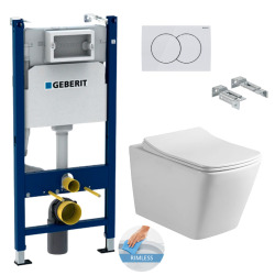 Geberit Toilet set Support frame + SAT Infinitio Design  Rimless Toilet, Invisible Fixings + White Plate (SINFIGEB3)