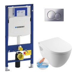 Geberit Toilet set UP320 support frame + Serel SM26 rimless WC + Softclose seat + Chrome flush plate (GebSM26-N)