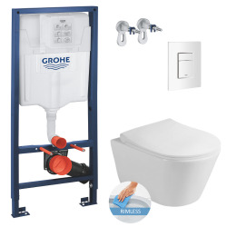 Grohe Toilet set Rapid SL Support frame + Lucco Avva Rimless toilet + Softclose seat  + White plate (RapidSL-Avva-4)