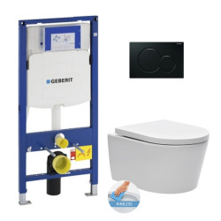 Geberit Toilet set  Geberit frame + SAT rimless toilet bowl + Softclose seat + Black plate (GebSatrimless-A)