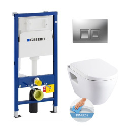 Geberit Toilet Set Support frame + Serel SM softclose seat and SM26 bowl + Chrome (39186rimless-GEB2)