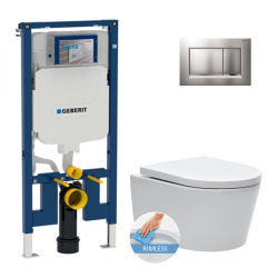 Geberit Toilet set Geberit UP720 + SAT rimless WC + Softclose seat + Matt Chrome Plate (SLIM-SATrimless-L)