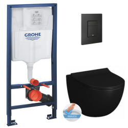 Grohe Toilet Set Support frame + Vitra SENTO black rimless bowl with invisible fixings + black plate (RapidSLBlackSento-KF0)