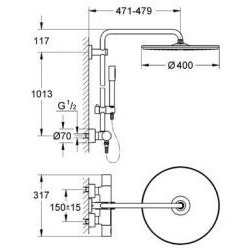  Rainshower System 400 Thermostatic shower column with XXL overhead shower (27174001)