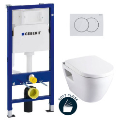 Geberit Toilet Set Duofix UP100 Support frame + Serel SM softclose seat and SM10 bowl + White plate (39186GEB1)